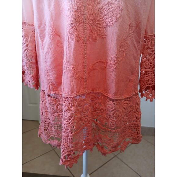Chico’s Women's 2 Large Ombre Lace Trim Boho Tunic Top 3/4 Sleeve - Picture 7 of 15